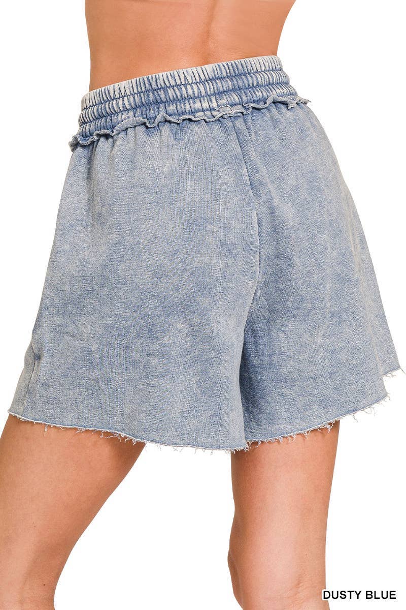 Acid Wash Fleece Drawstring Shorts With Pockets