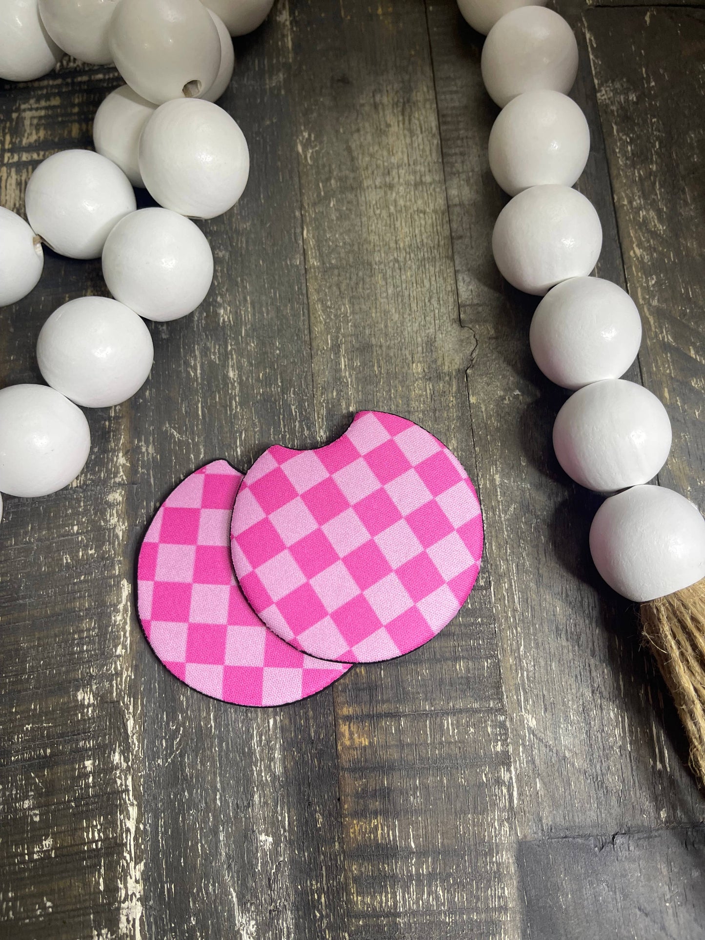 Pink Checkered Car Coasters