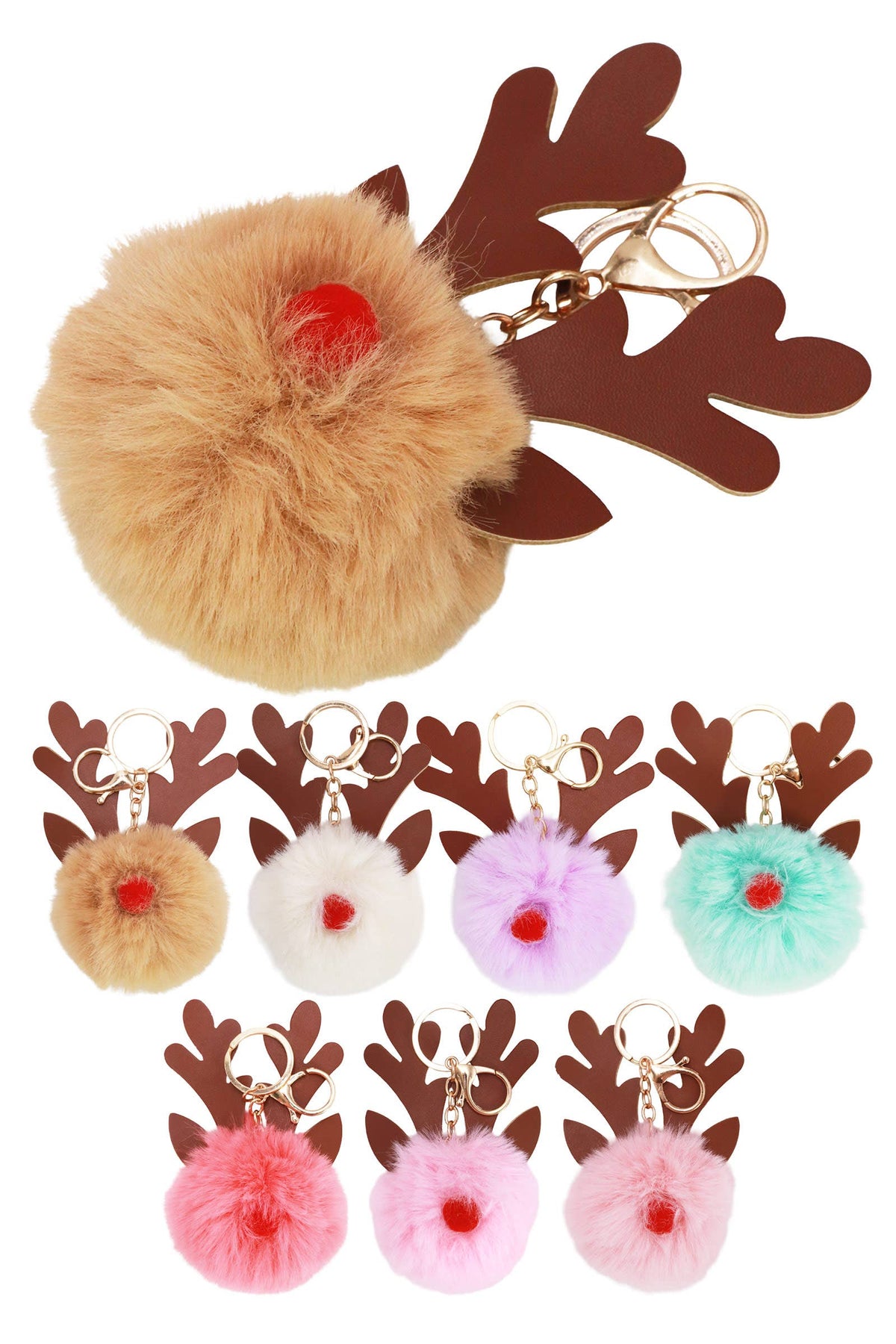 Christmas Reindeer Nose Fuzzy Pom Pom Key Chain