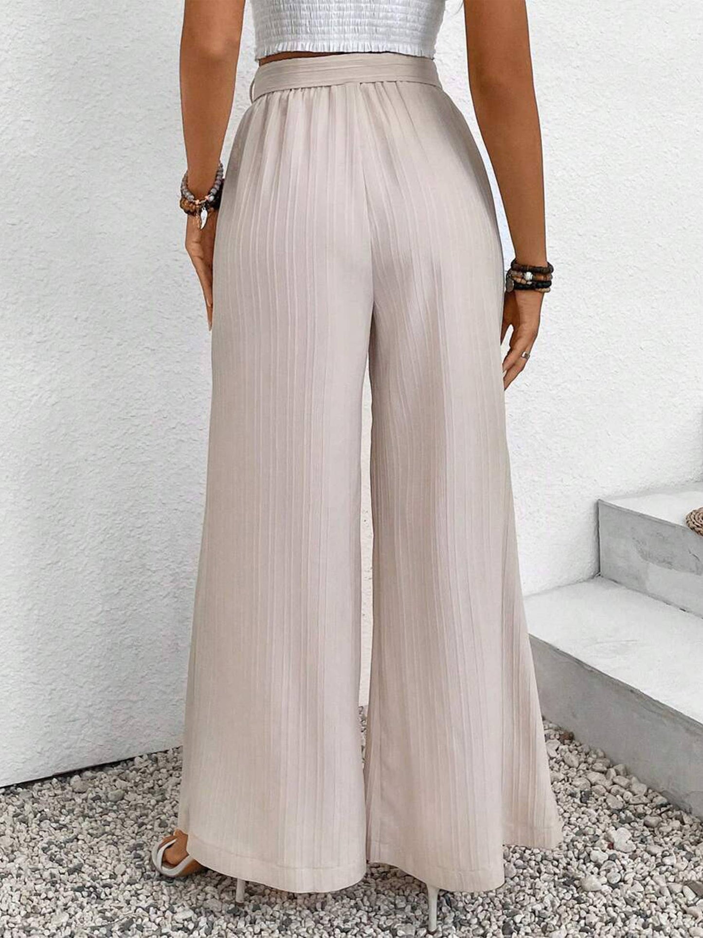 Casual Lace Up Loose High Waisted Pants