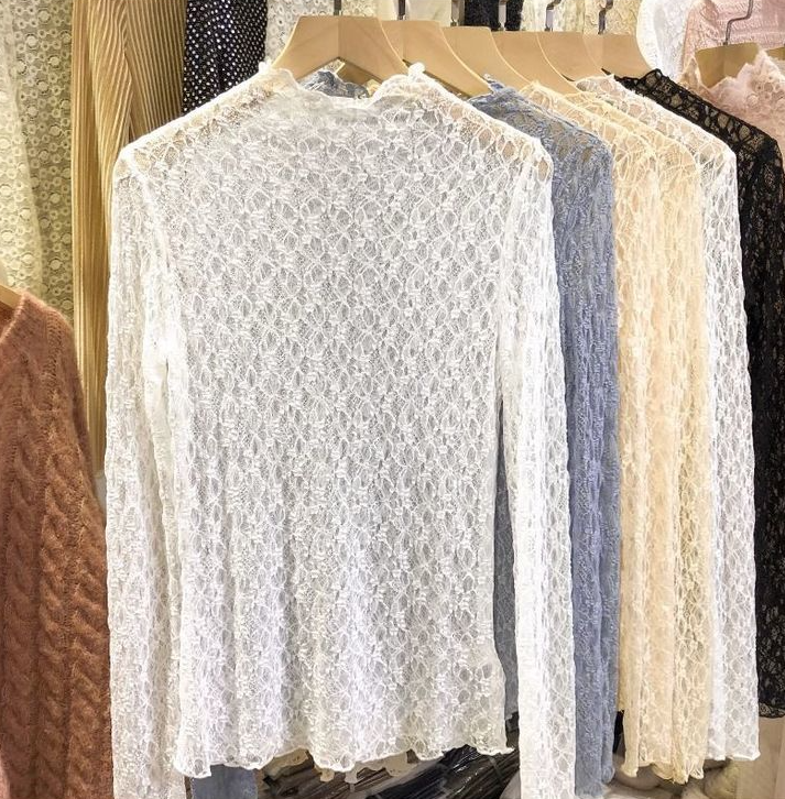 Textured Floral Lace Sheer Mesh see through Layering Top