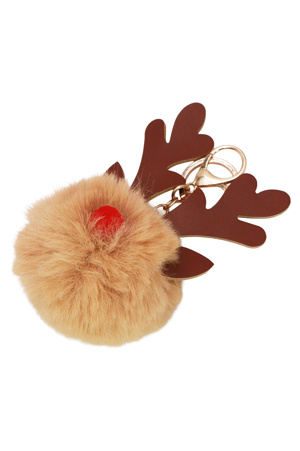Christmas Reindeer Nose Fuzzy Pom Pom Key Chain