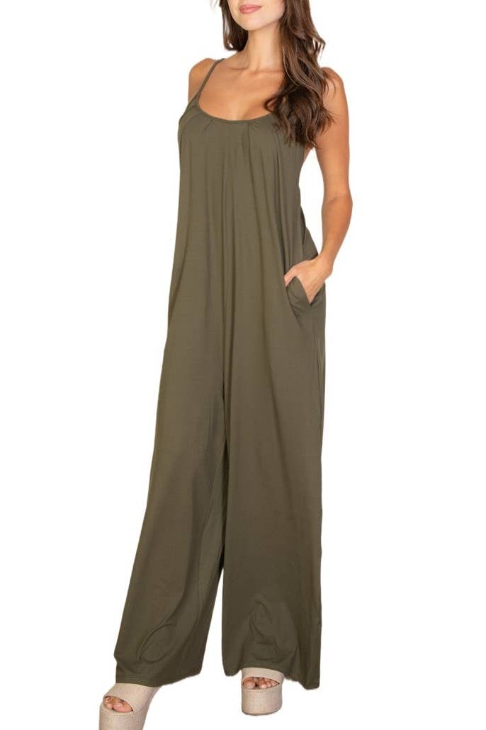 Spaghetti Strap Solid Wide Jumpsuit