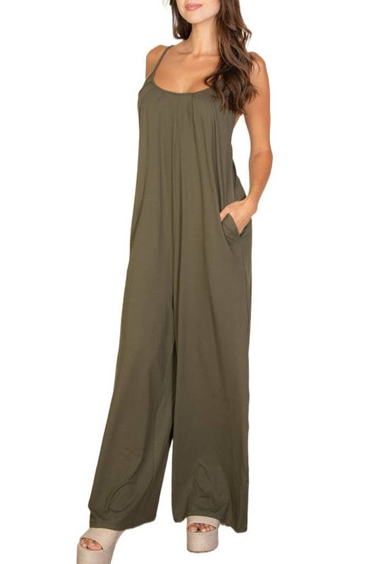 Spaghetti Strap Solid Wide Jumpsuit