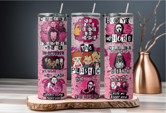 Horror Collage Pink Glitter Tumbler