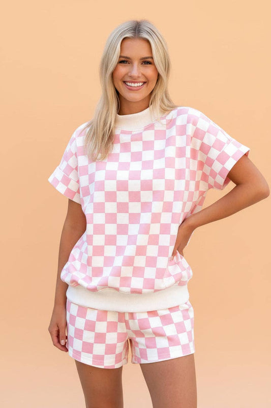 PRETTY BASH Checker Colorblock Top & Short Set