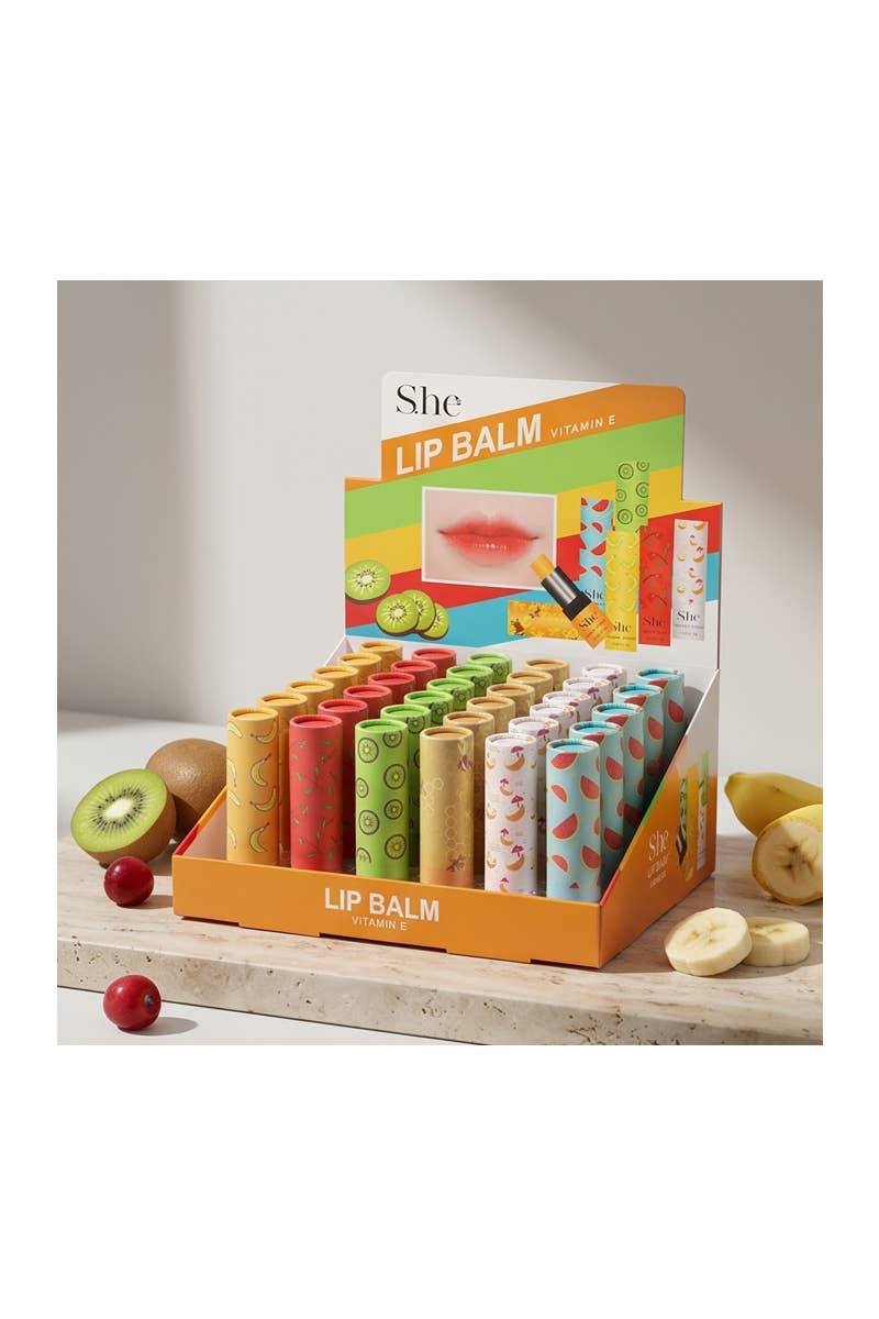 SHE LB418 Vitamin E Fruit Moisturizing Lip Balm - 36 pcs