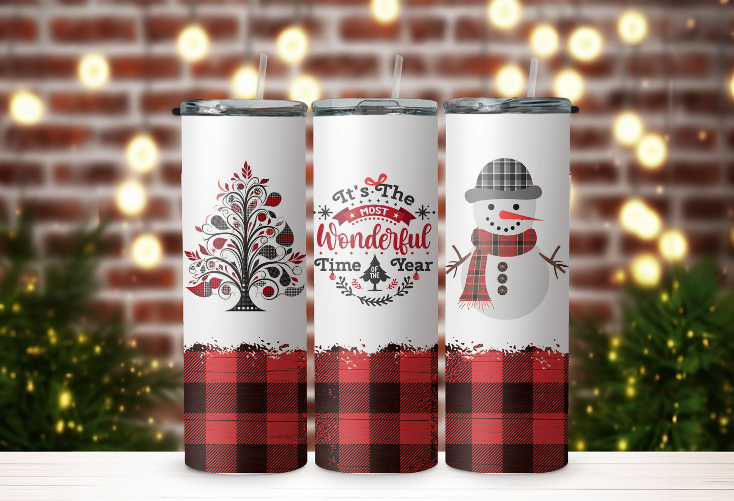 Wonderful Time Of The Year Half Plaid Tumbler