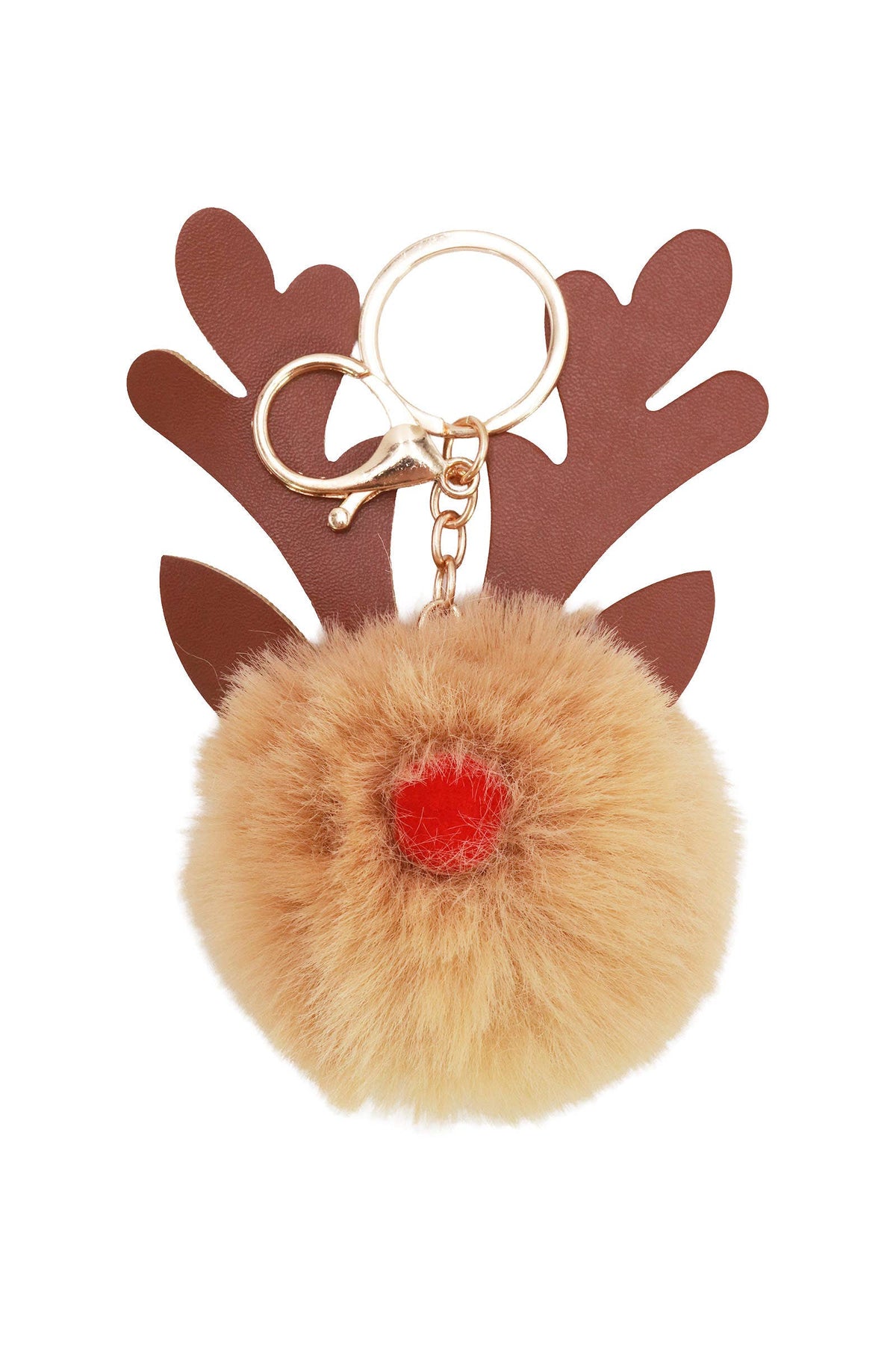 Christmas Reindeer Nose Fuzzy Pom Pom Key Chain